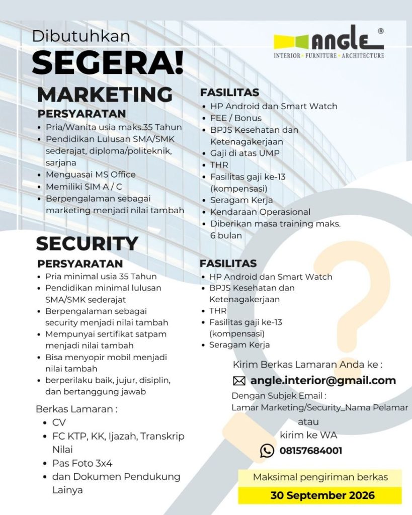 Poster lowongan PT Angle