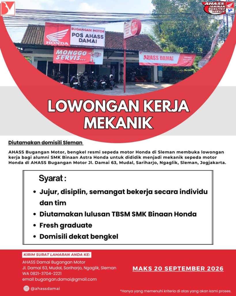 Poster lowongan AHASS Bugangan Motor