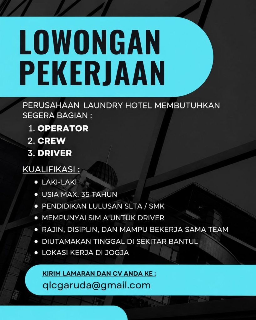 Poster lowongan LAUNDRY HOTEL