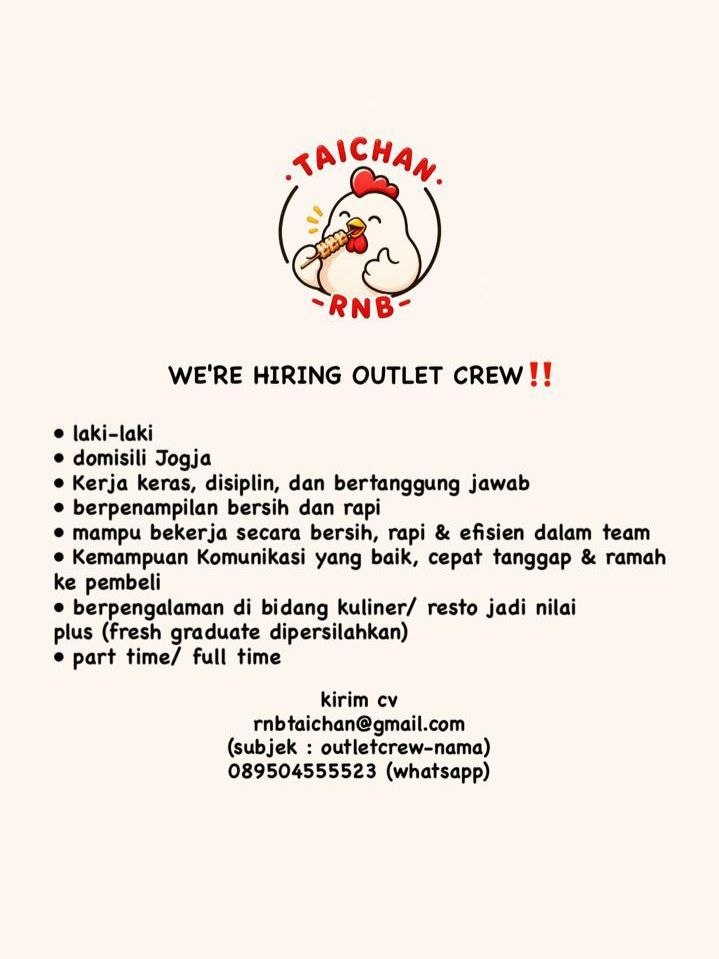 Poster lowongan Taichan RNB