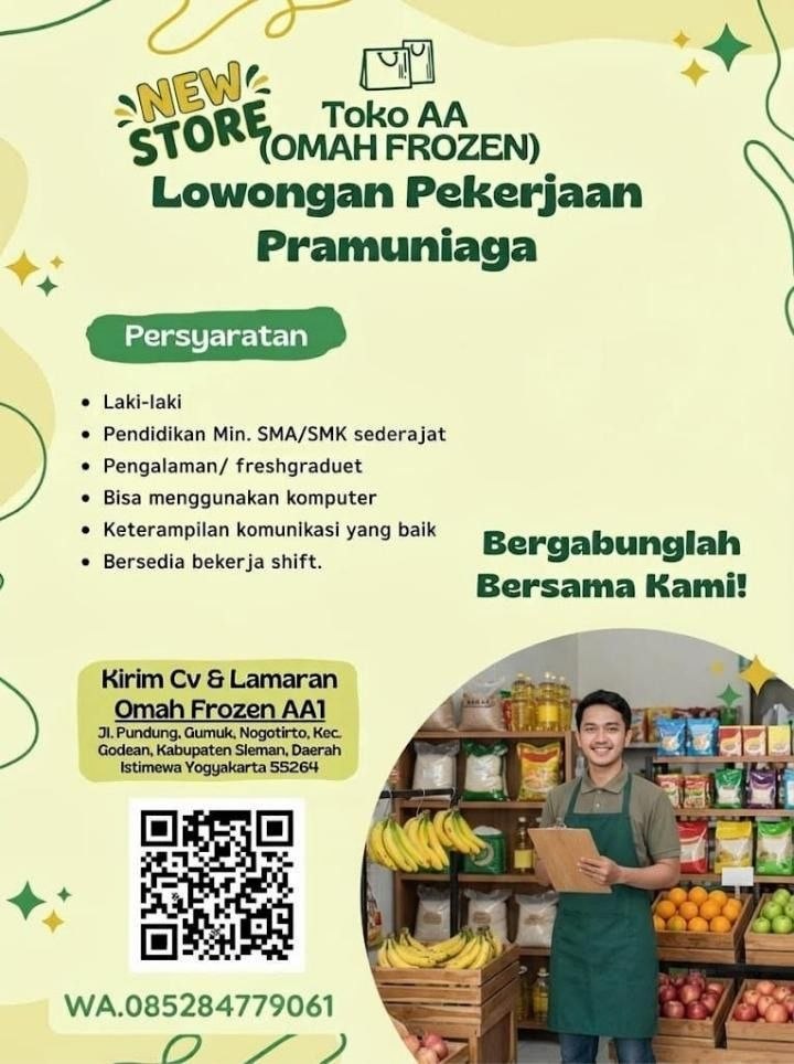 Poster lowongan Toko AA (Omah Frozen)