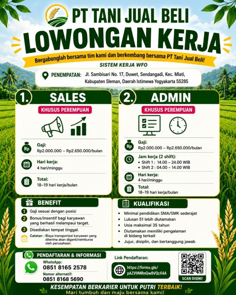 Poster lowongan PT TANI JUAL BELI