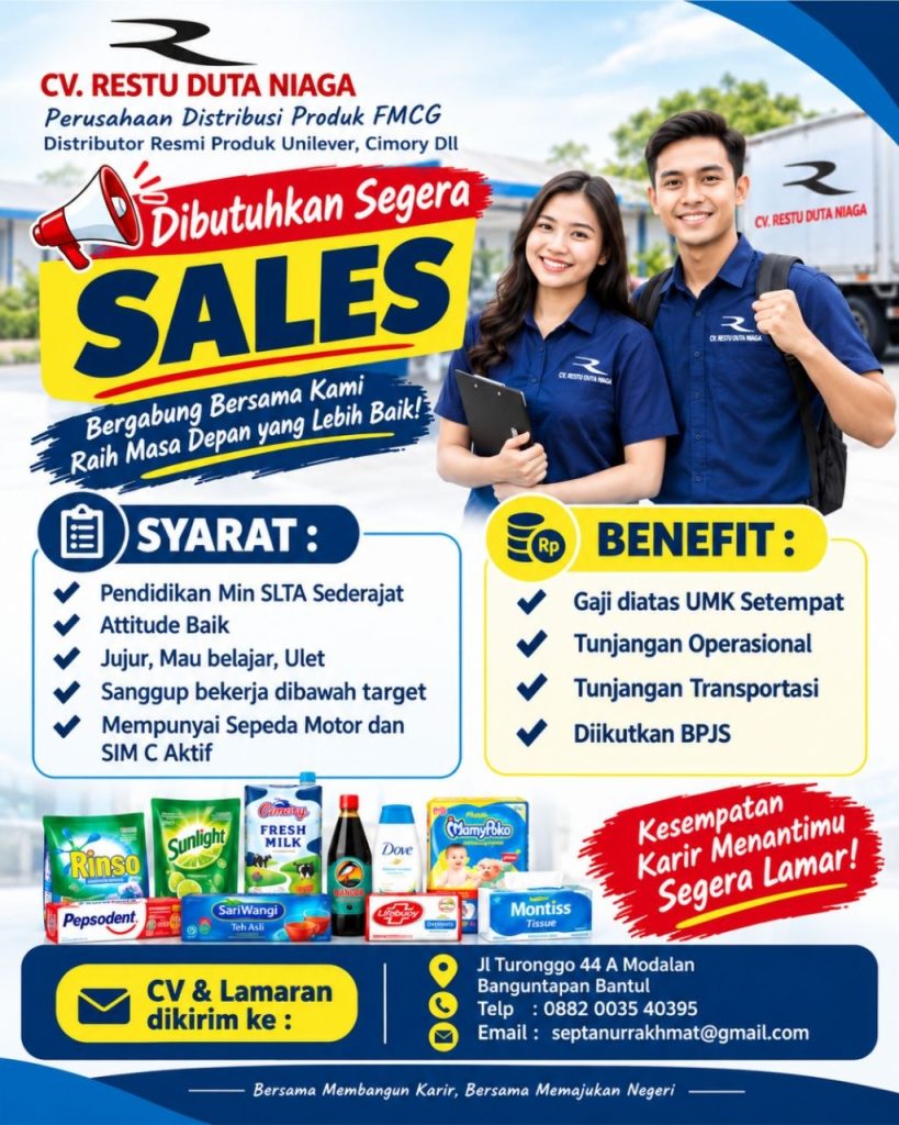 Poster lowongan CV. RESTU DUTA NIAGA
