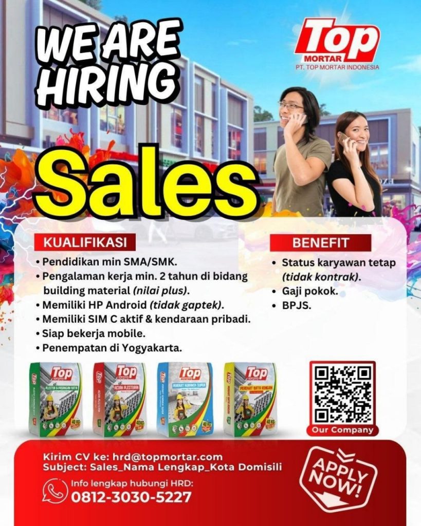 Poster lowongan PT. TOP MORTAR INDONESIA