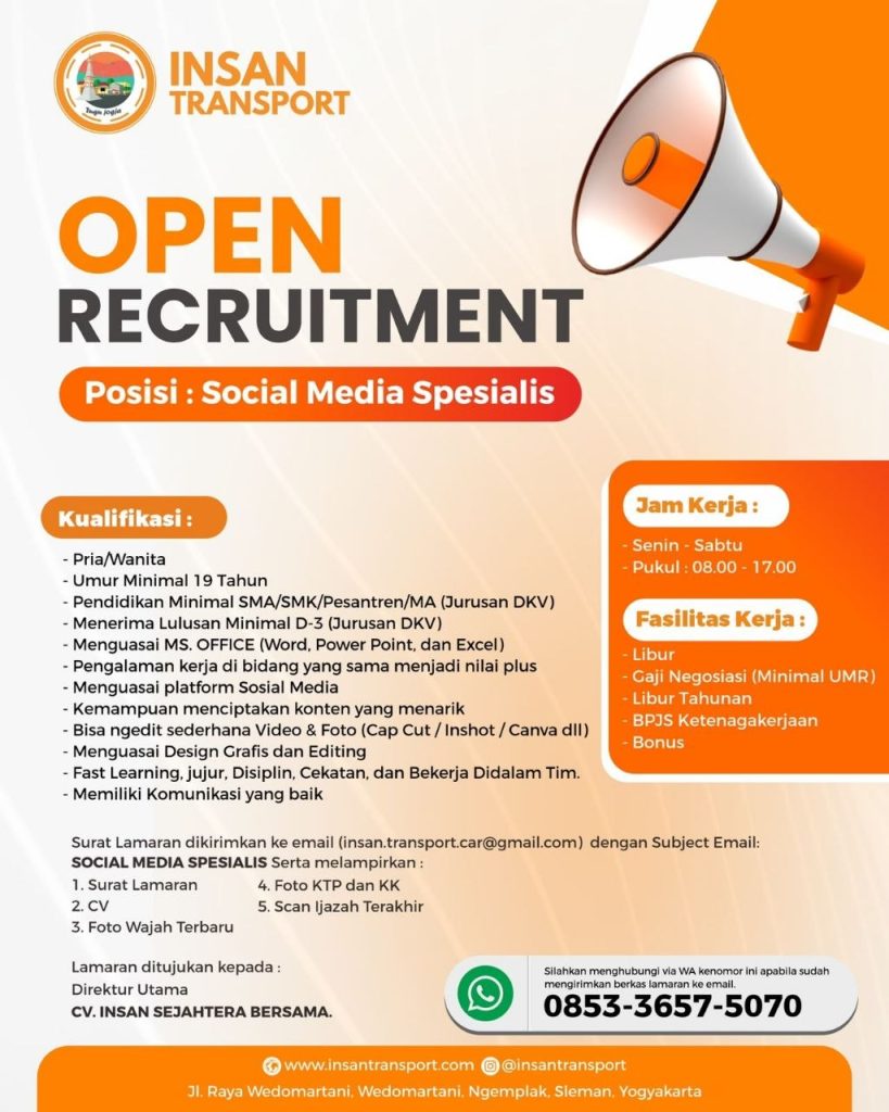 Poster lowongan CV. INSAN SEJAHTERA BERSAMA