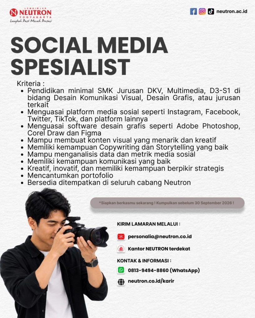 Poster lowongan LEMBIMJAR NEUTRON YOGYAKARTA