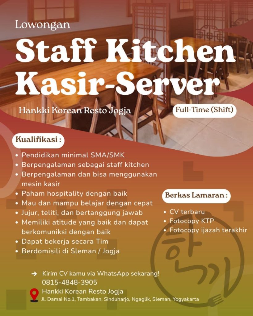 Poster lowongan Hankki Korean Resto Jogja