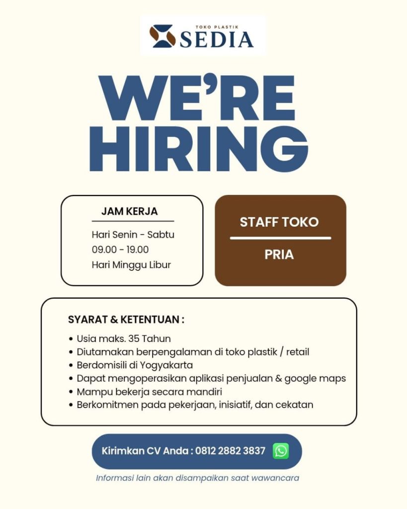 Poster lowongan Toko Plastik Sedia