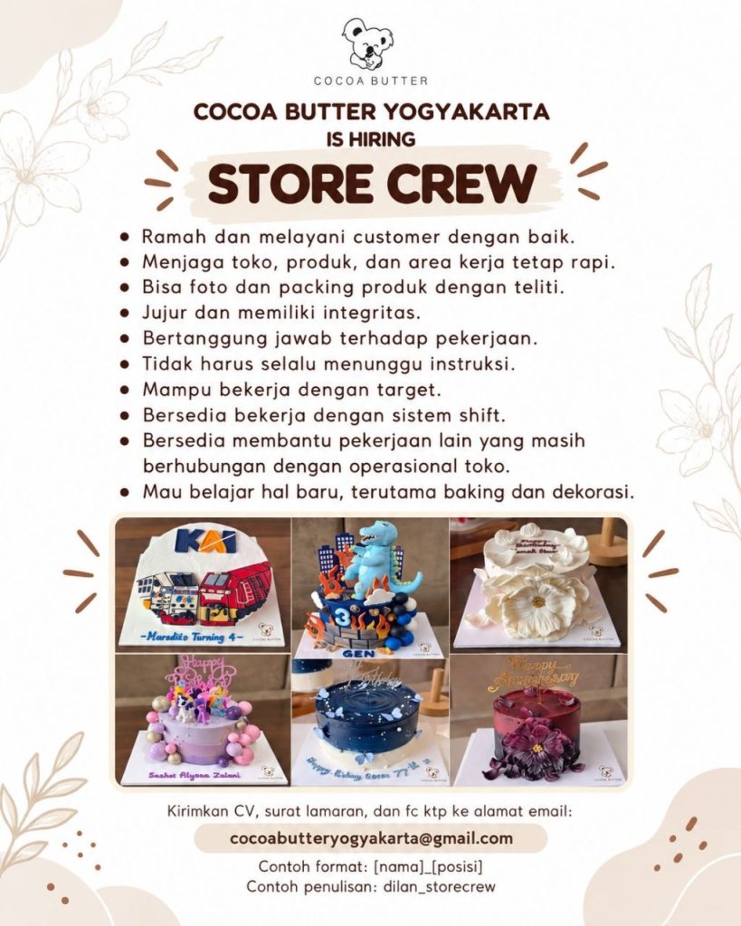Poster lowongan COCOA BUTTER YOGYAKARTA