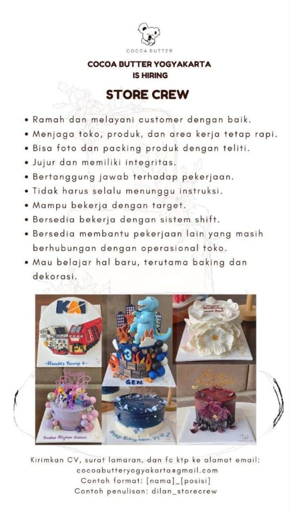 Poster lowongan COCOA BUTTER YOGYAKARTA