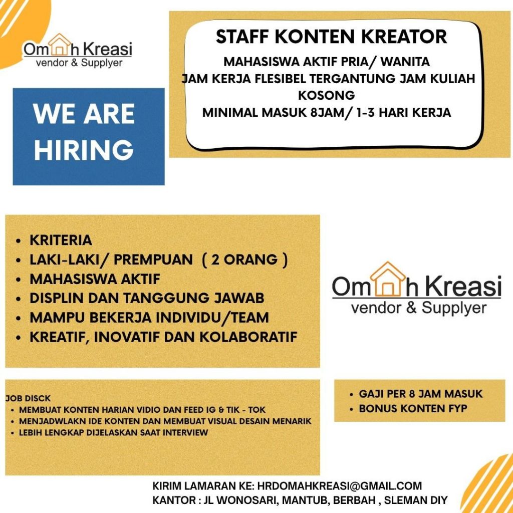 Poster lowongan OMAH KREASI