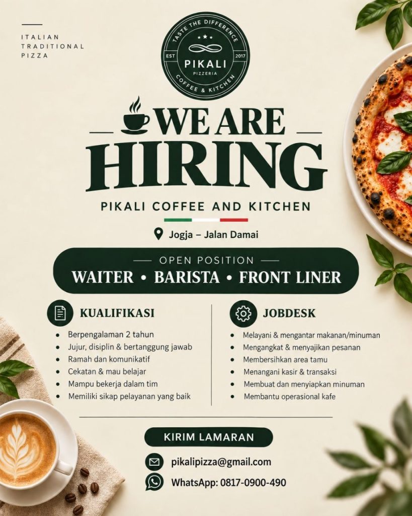 Poster lowongan Pikali Coffee and Kitchen