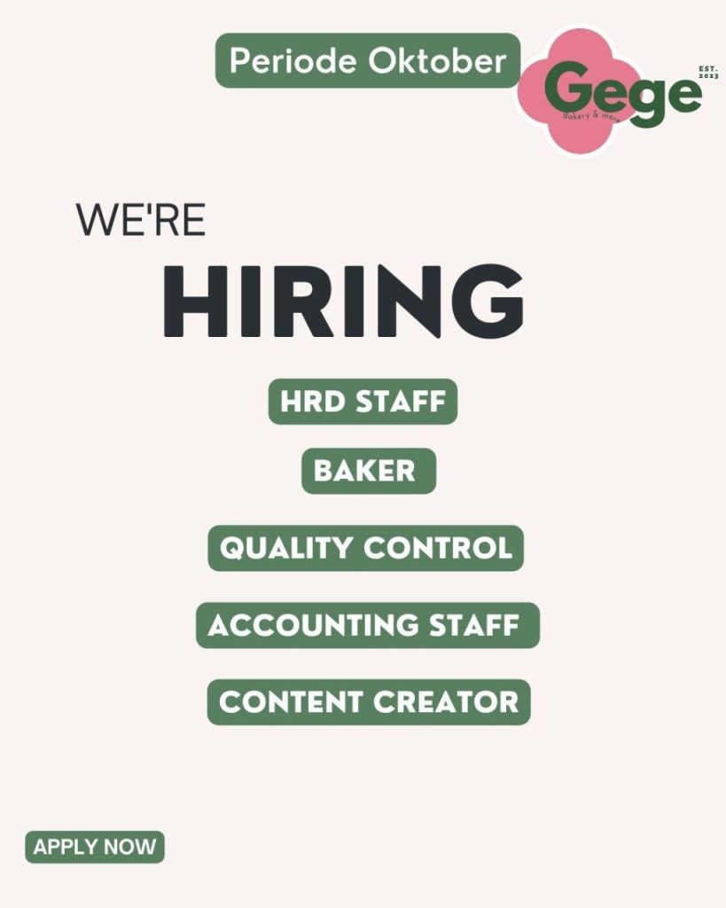 Poster lowongan Gege Bakery & more