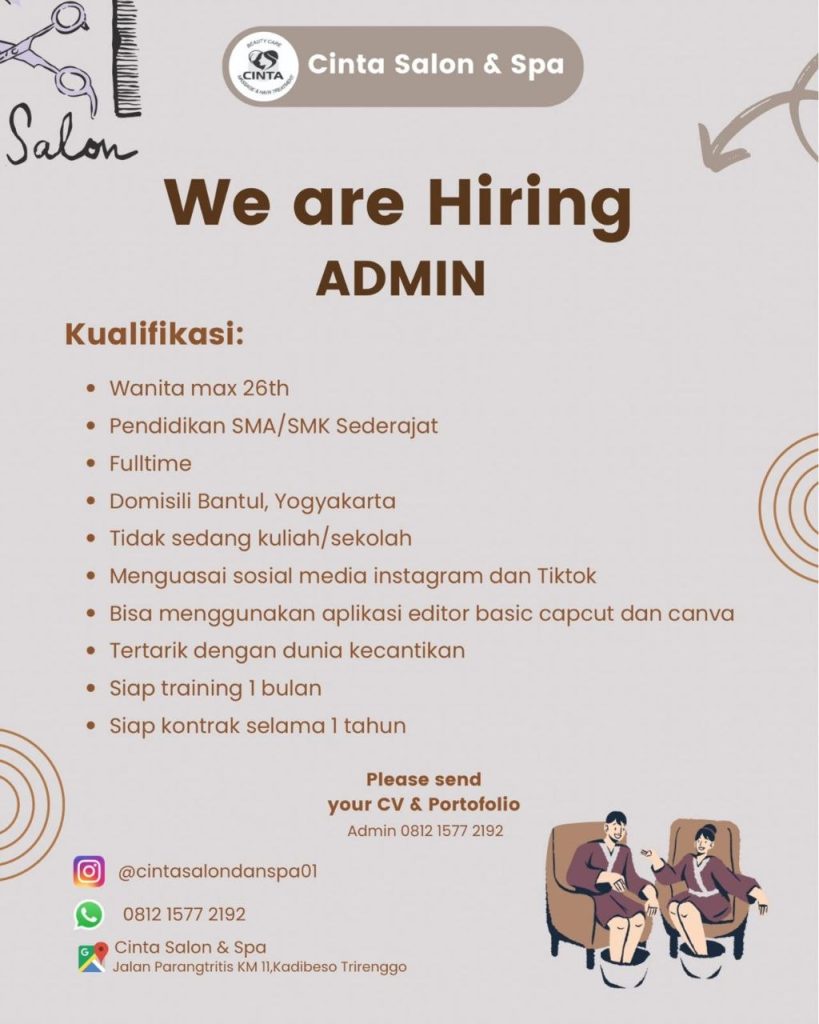 Poster lowongan Cinta Salon & Spa