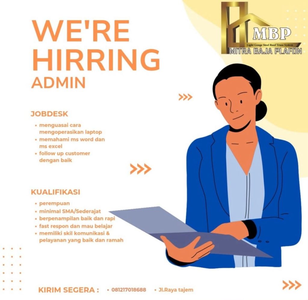 Poster lowongan MBP Mitra Baja Plafon