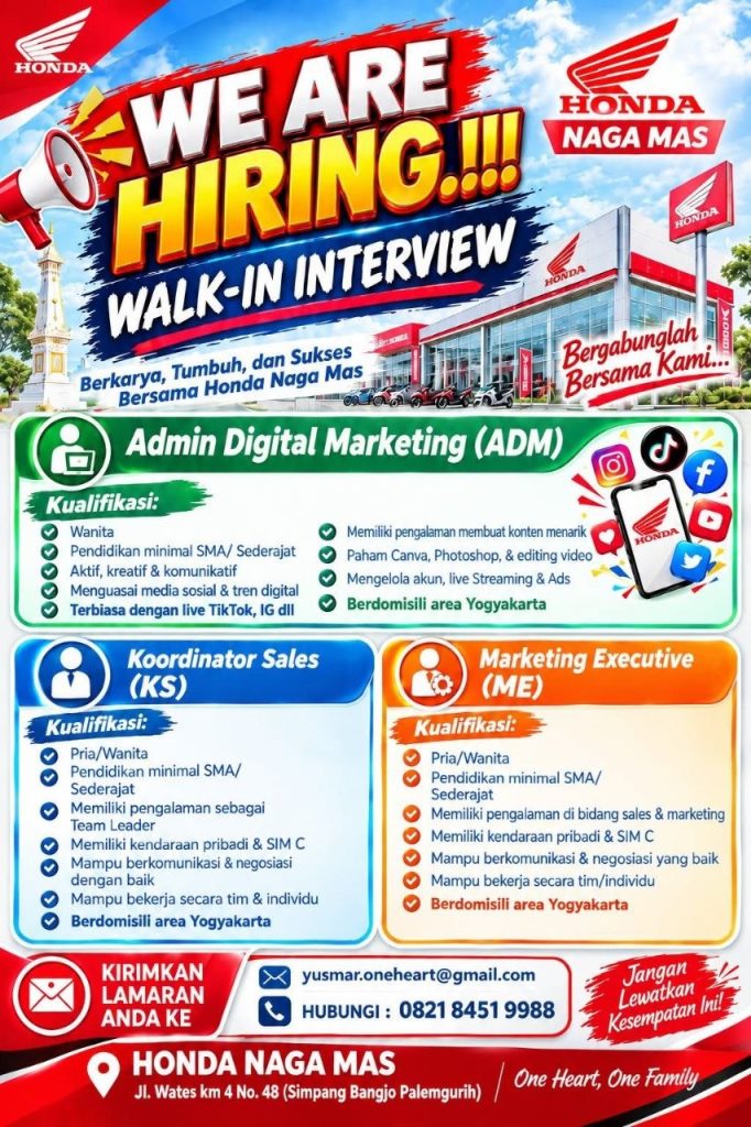 Poster lowongan Honda Naga Mas