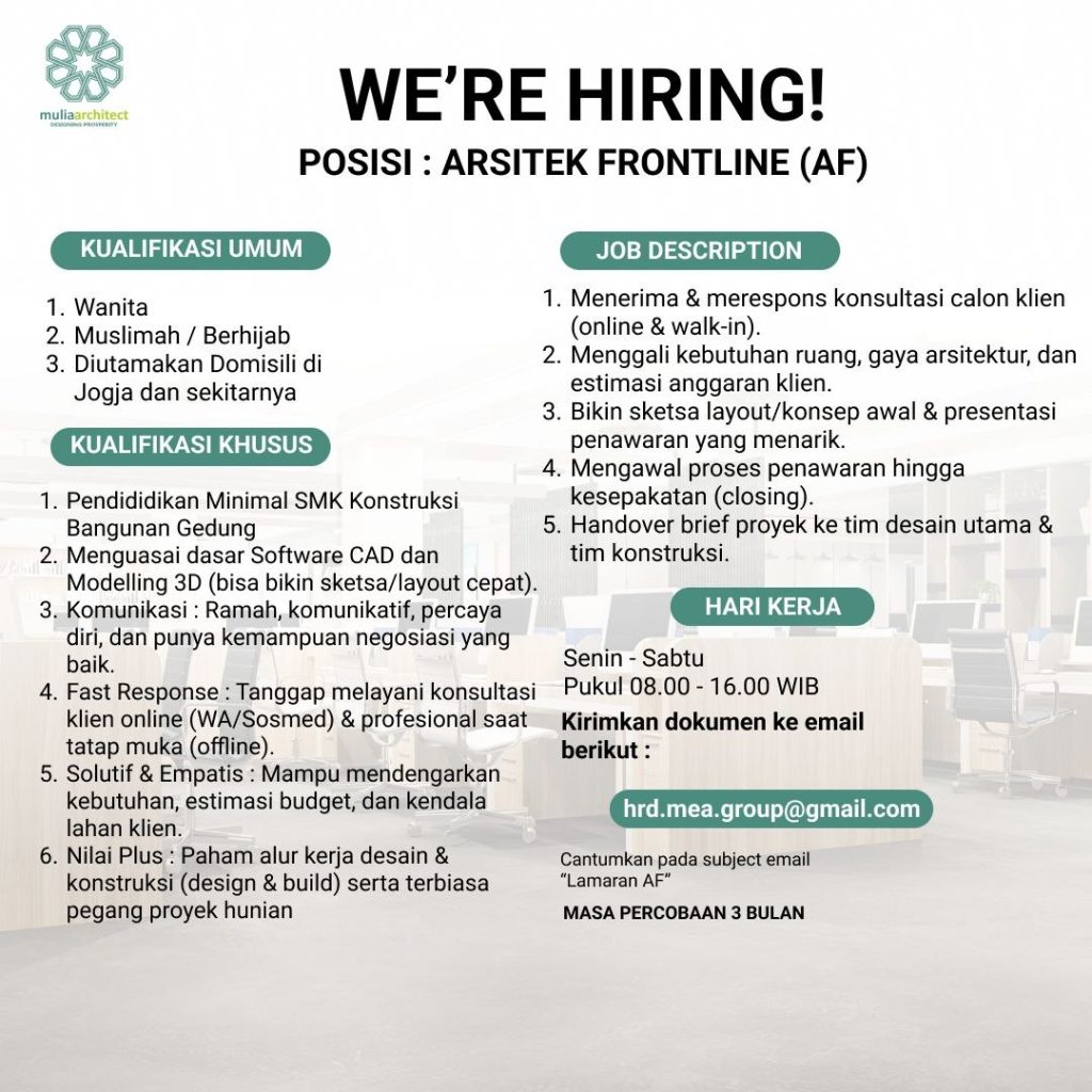Poster lowongan muliaarchitect