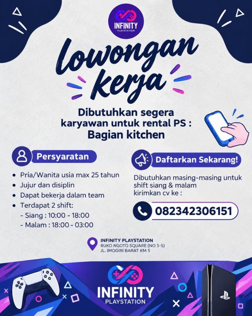 Poster lowongan INFINITY PLAYSTATION