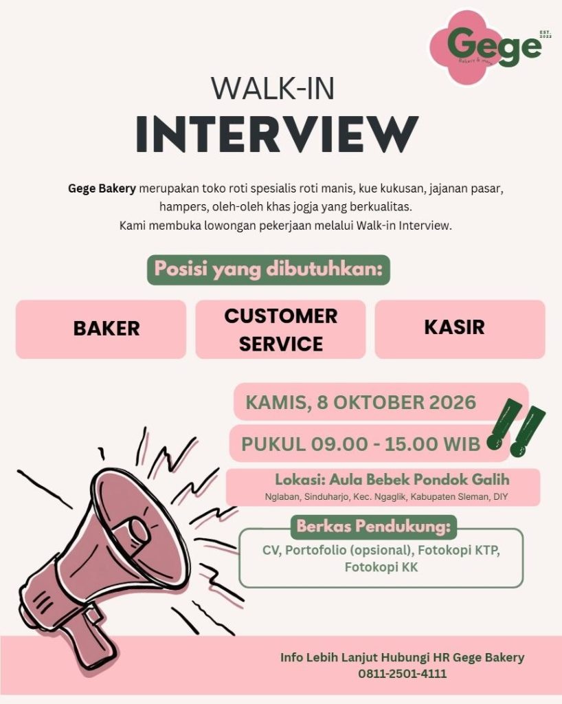 Poster lowongan Gege Bakery