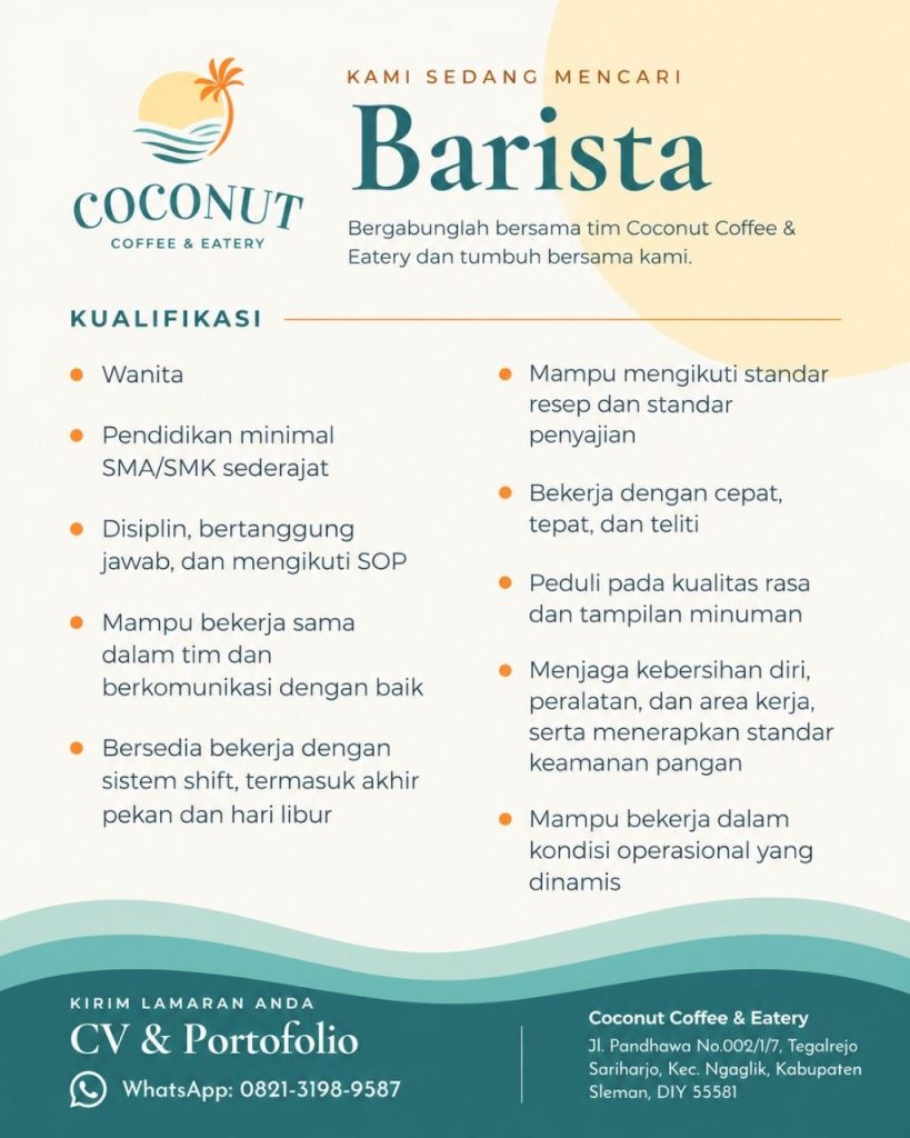 Poster lowongan Coconut Coffee & Eatery