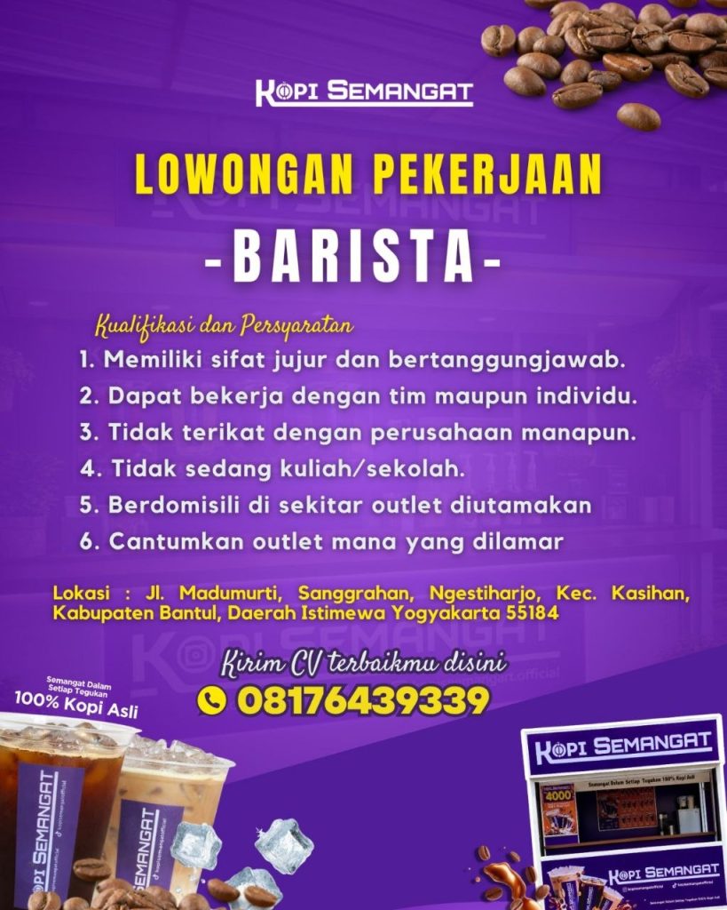 Poster lowongan Teh Idaman, PT Idaman Anak Bangsa, Kopi Semangat