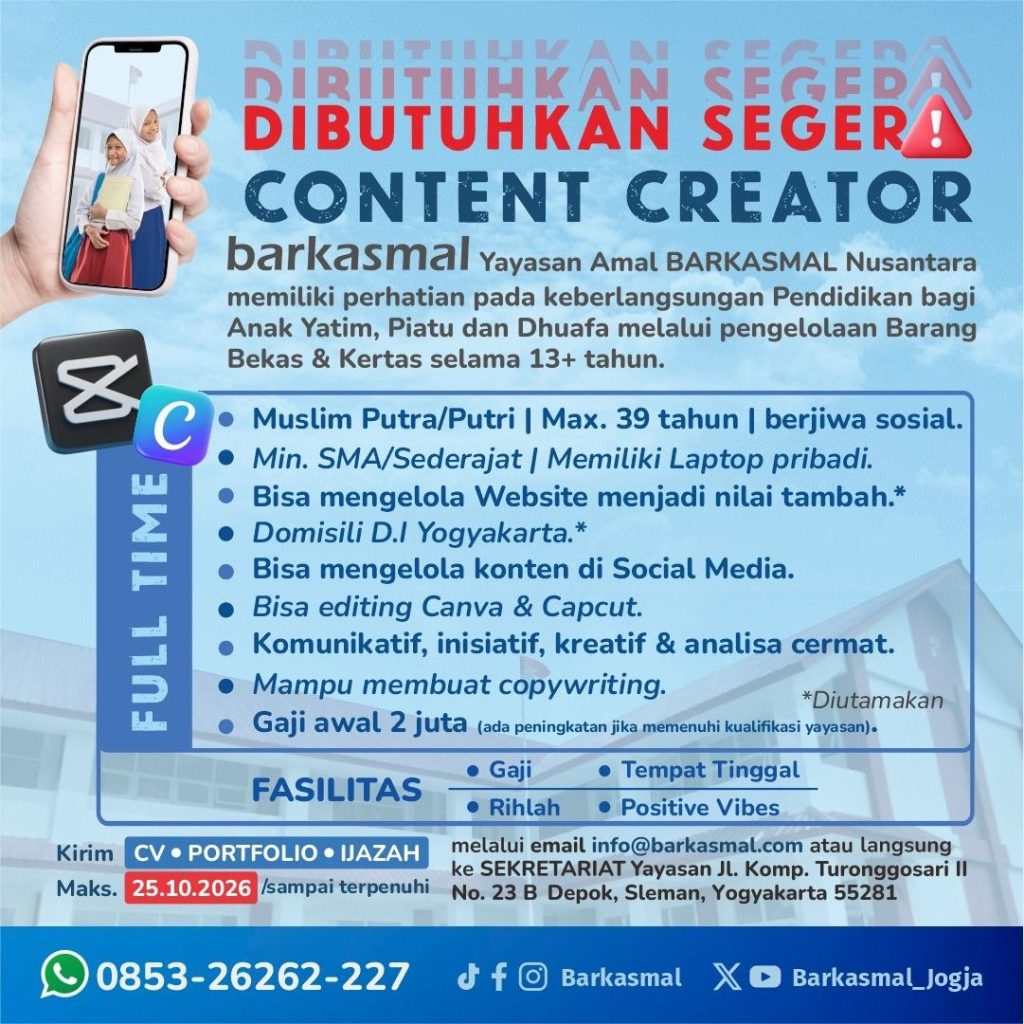 Poster lowongan Yayasan Amal BARKASMAL Nusantara
