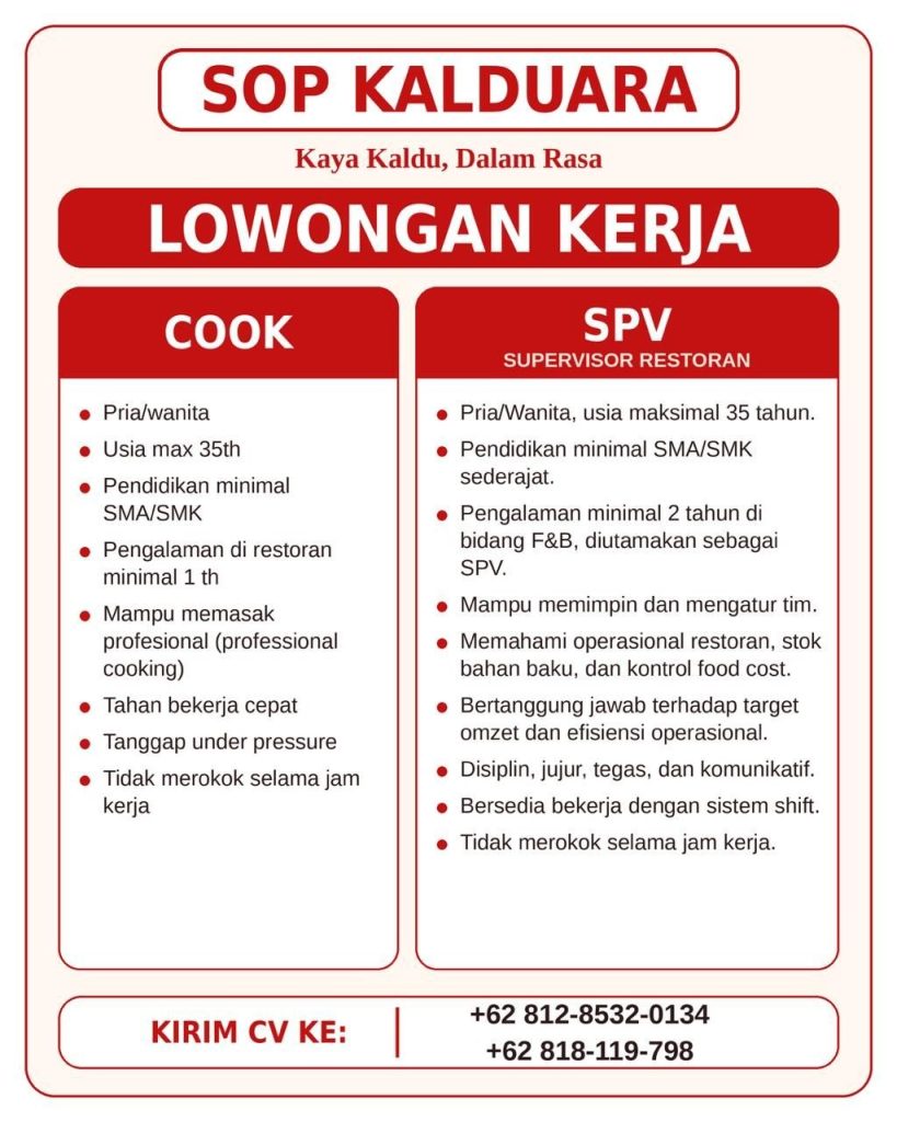 Poster lowongan SOP KALDUARA