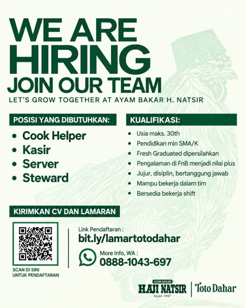 Poster lowongan Ayam Bakar H. Natsir