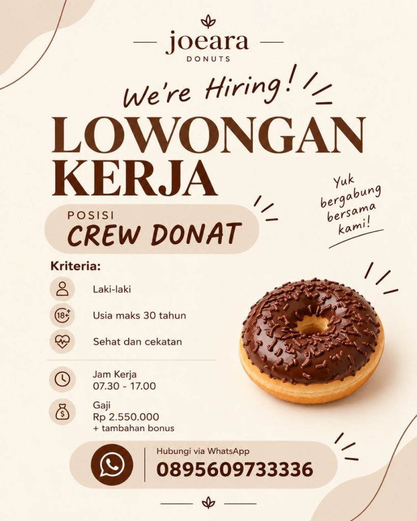 Poster lowongan Joeara Donuts