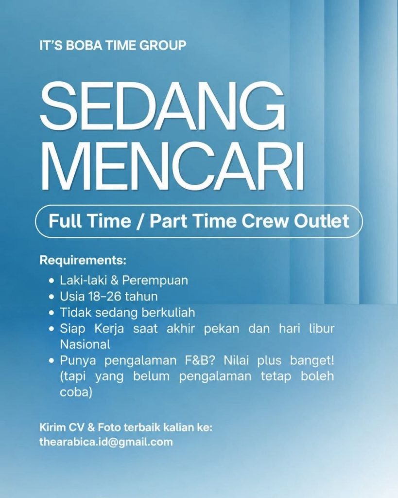 Poster lowongan IT'S BOBA TIME GROUP