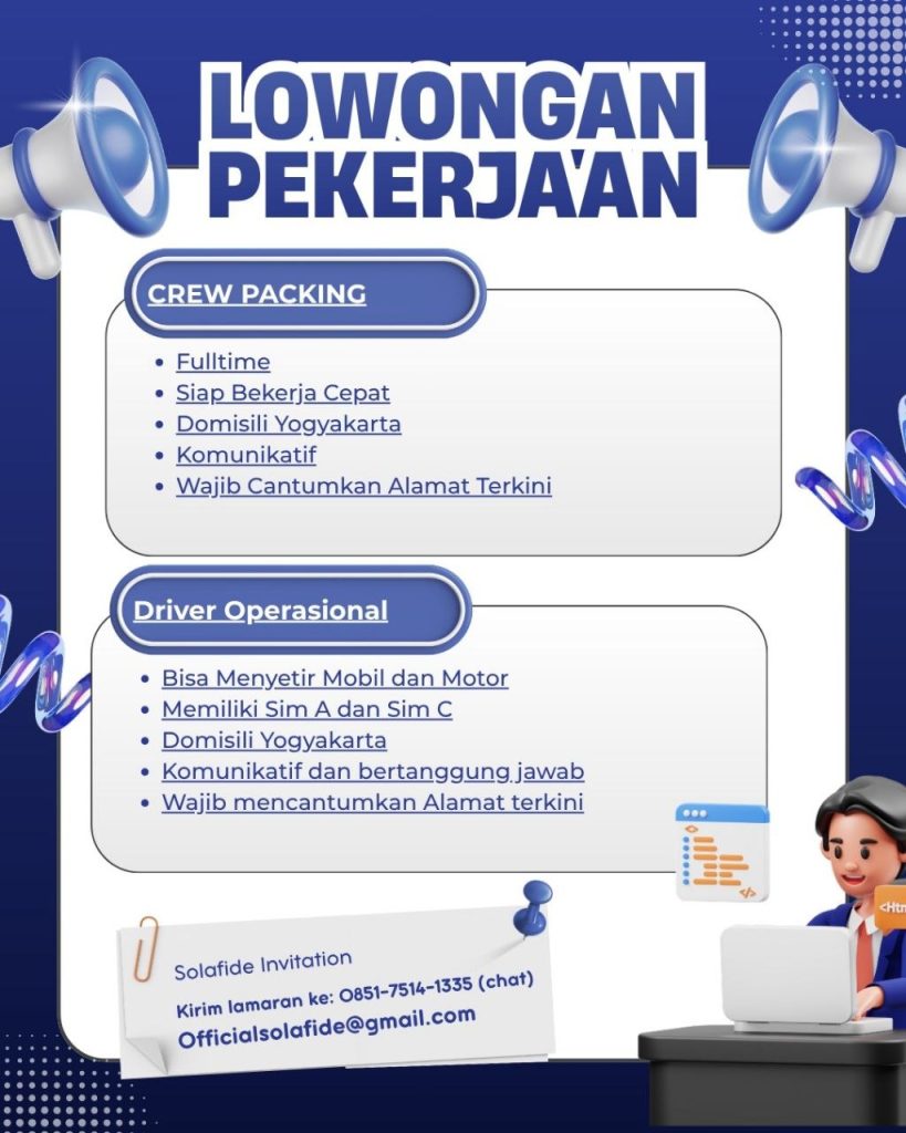 Poster lowongan SOLAFIDE INVITATION