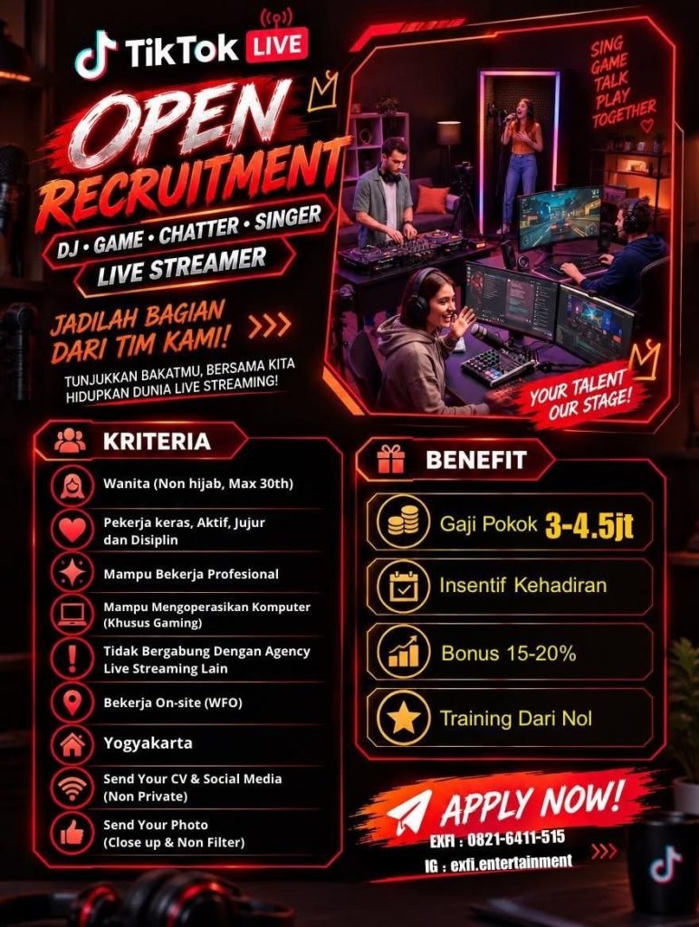 Poster lowongan EXFI Entertainment