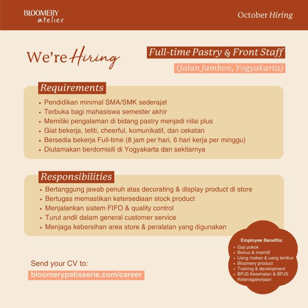Poster lowongan Bloomery Atelier / Bloomery Group / Eggish