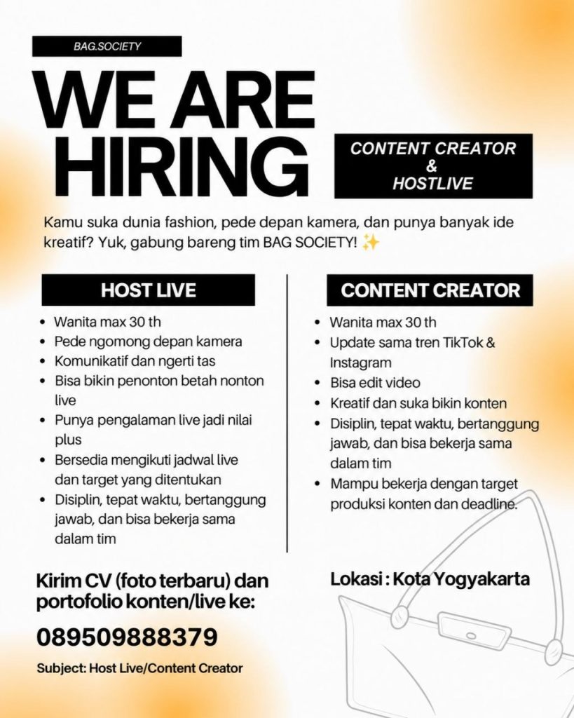 Poster lowongan BAG SOCIETY