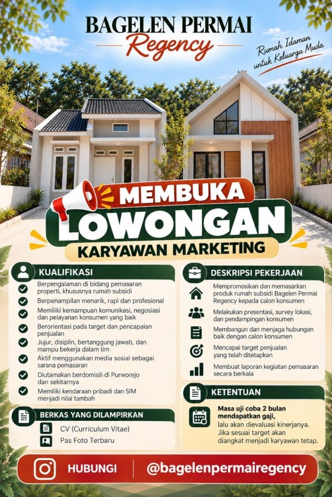 Poster lowongan Bagelen Permai Regency