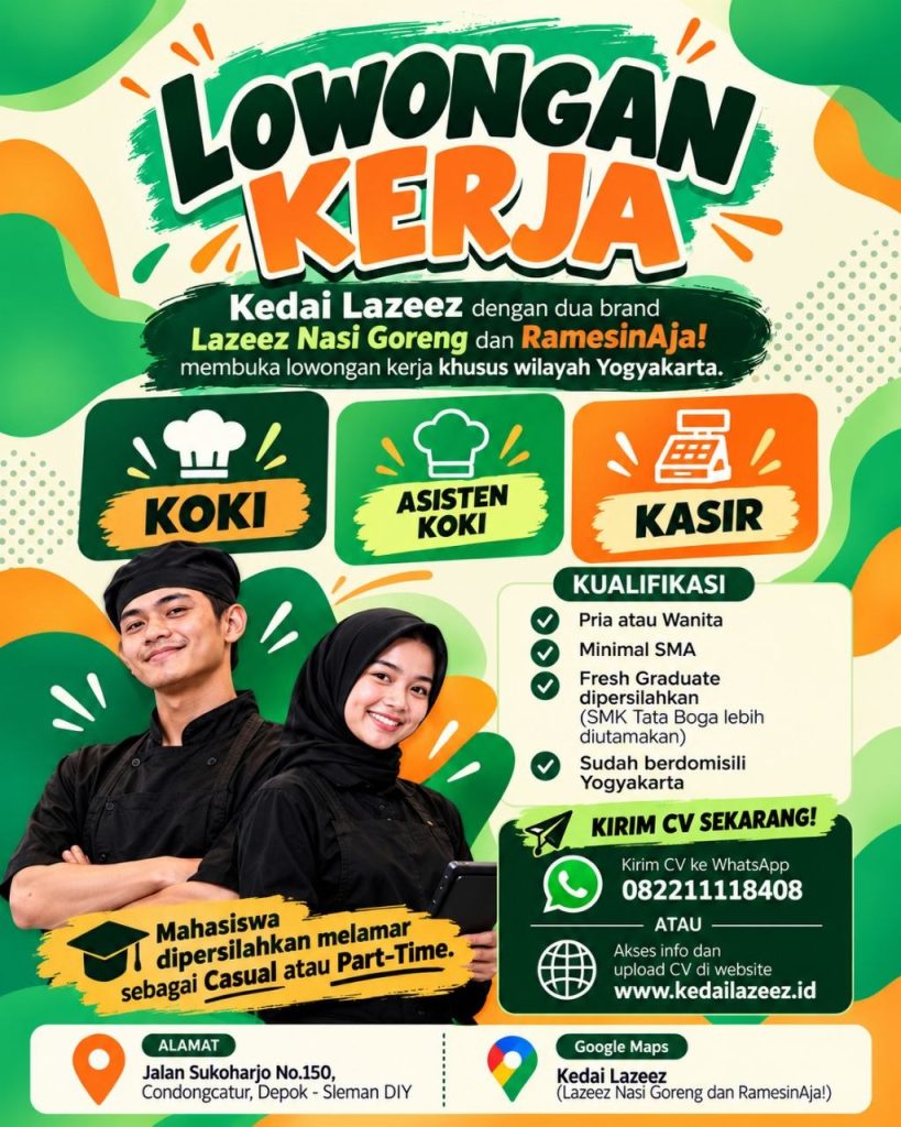 Poster lowongan Kedai Lazeez