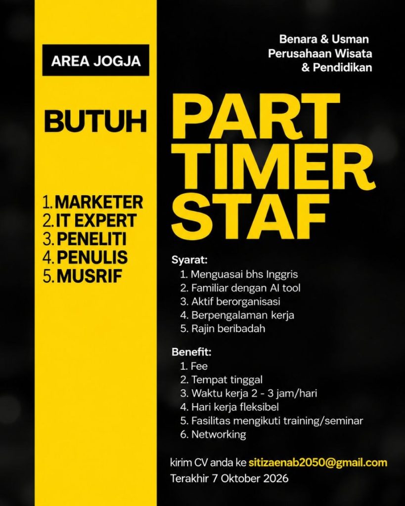 Poster lowongan Benara & Usman Perusahaan Wisata & Pendidikan