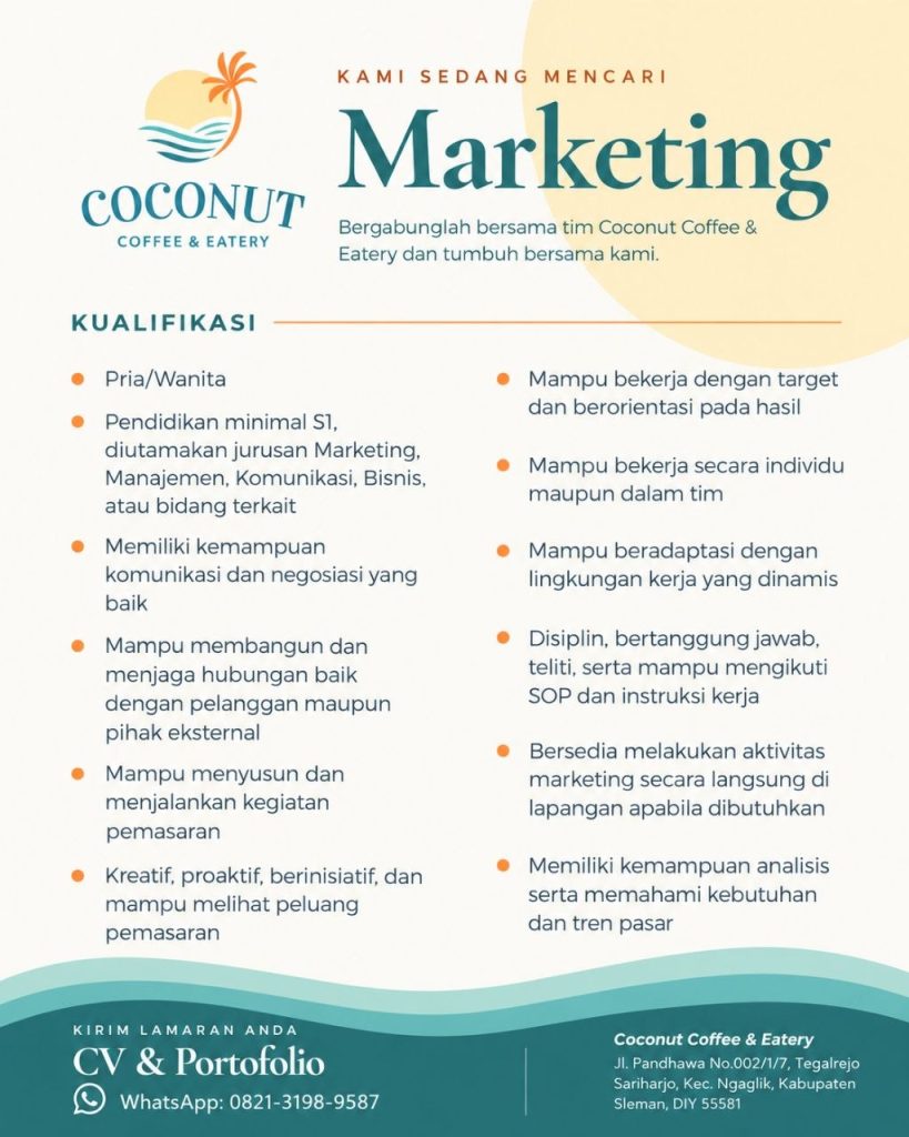 Poster lowongan Coconut Coffee & Eatery