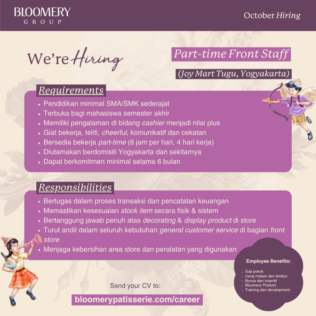 Poster lowongan Bloomery Group; Bloomery atelier; eggish