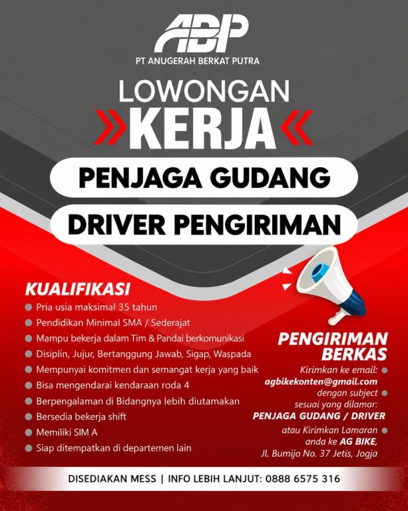Poster lowongan PT Anugerah Berkat Putra
