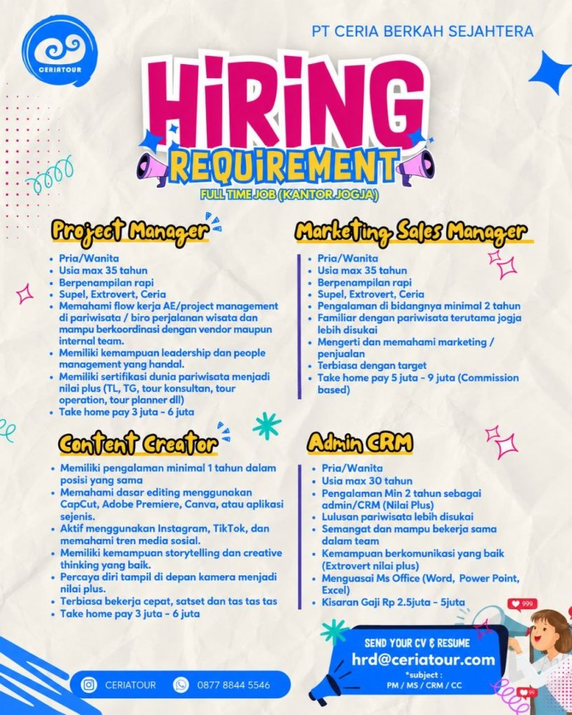 Poster lowongan PT CERIA BERKAH SEJAHTERA