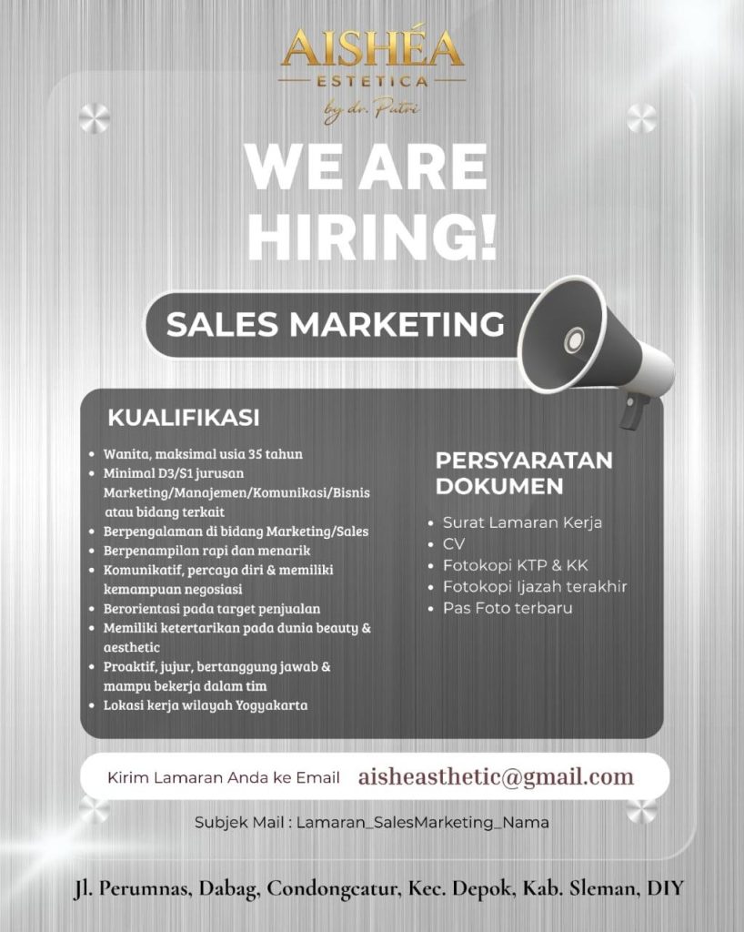 Poster lowongan AISHÉA Estetica by dr. Putri