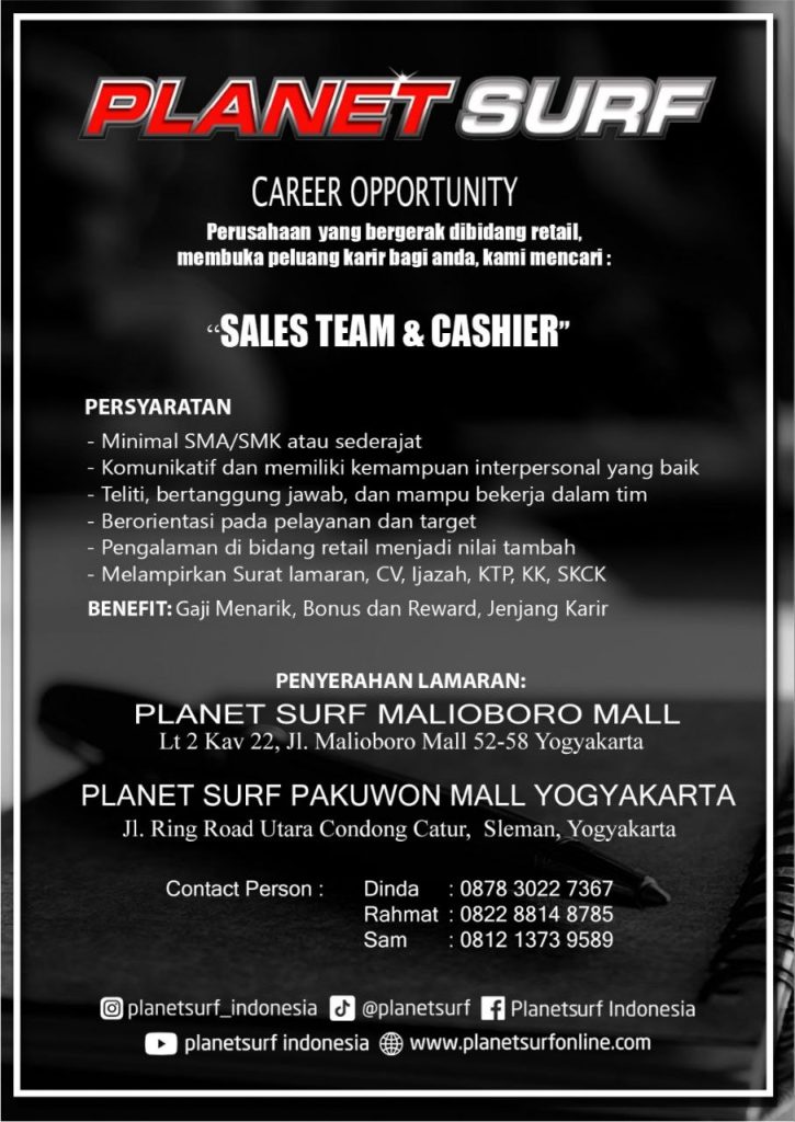 Poster lowongan PLANET SURF