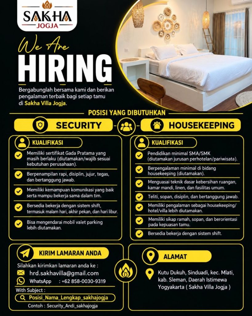 Poster lowongan Sakha Villa Jogja