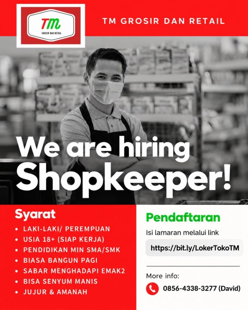 Poster lowongan TM Grosir dan Retail