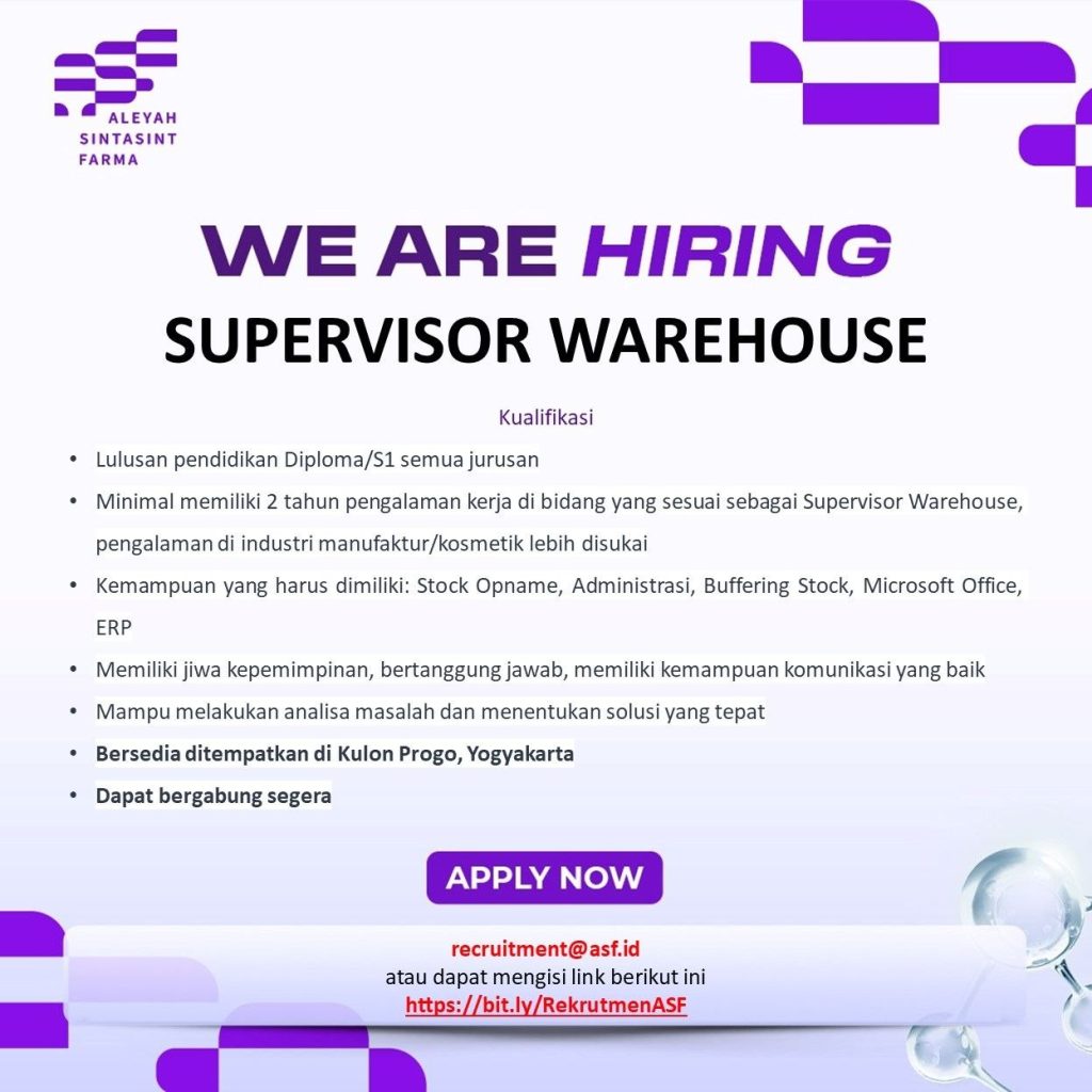 Poster lowongan PT Aleyah Sintasint Farma