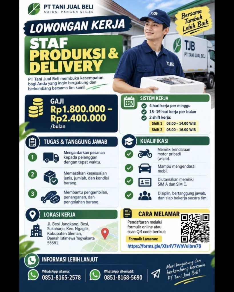 Poster lowongan PT TANI JUAL BELI