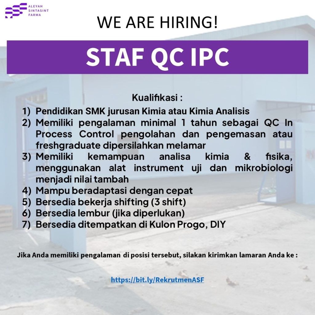 Poster lowongan Aleyah Sintasint Farma