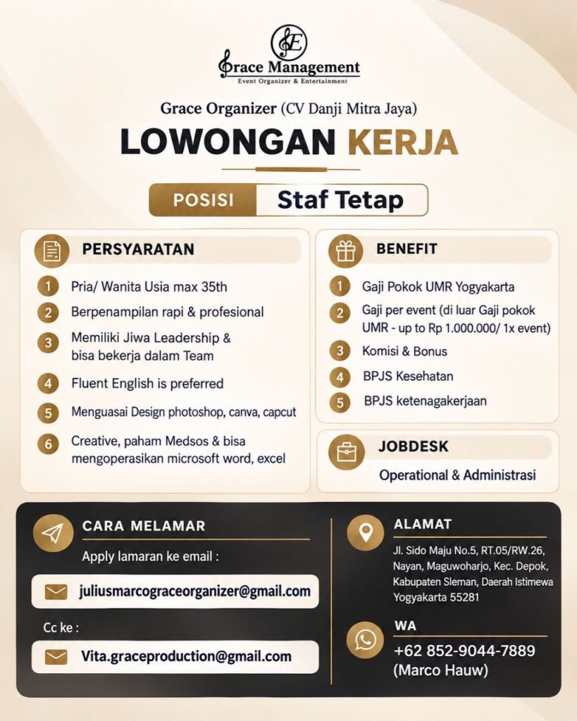 Poster lowongan Grace Management
