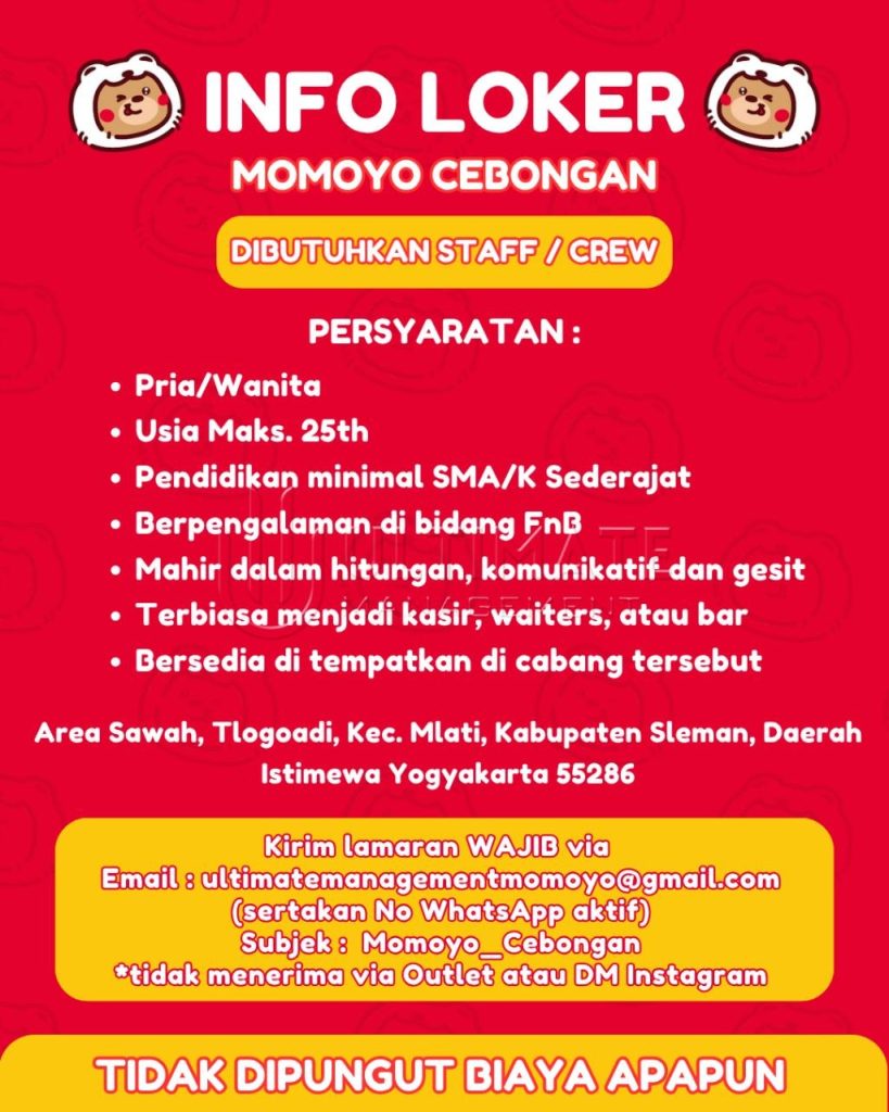 Poster lowongan Momoyo Cebongan